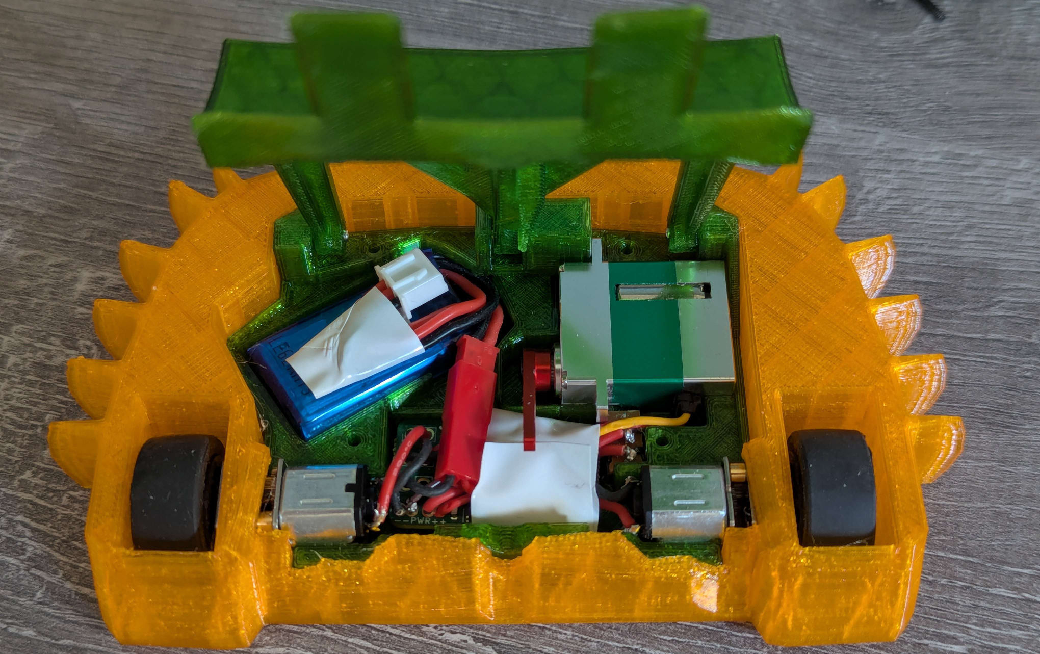 A photo of the inside of the robot showing the layout of the electronics